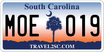 SC license plate MOE019