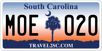 SC license plate MOE020