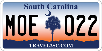 SC license plate MOE022