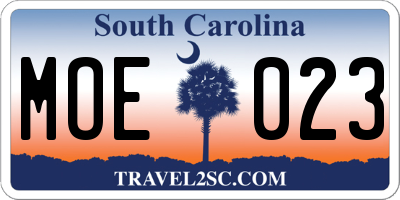 SC license plate MOE023