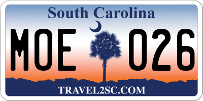 SC license plate MOE026