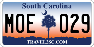 SC license plate MOE029