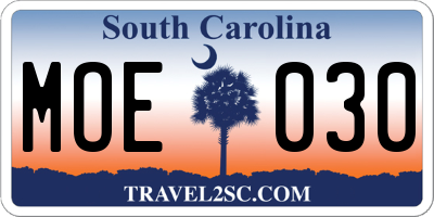 SC license plate MOE030