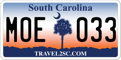 SC license plate MOE033