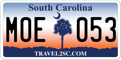 SC license plate MOE053