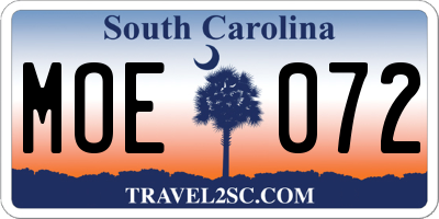 SC license plate MOE072