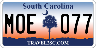SC license plate MOE077