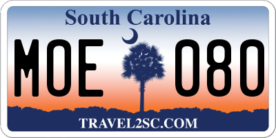 SC license plate MOE080