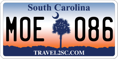 SC license plate MOE086