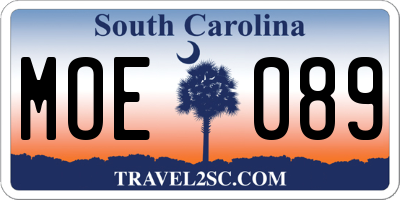 SC license plate MOE089