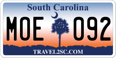 SC license plate MOE092