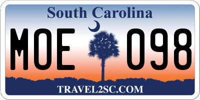 SC license plate MOE098