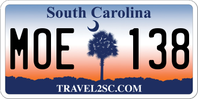 SC license plate MOE138