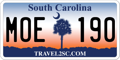 SC license plate MOE190