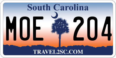 SC license plate MOE204