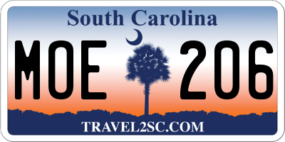SC license plate MOE206