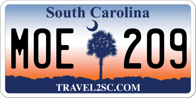 SC license plate MOE209