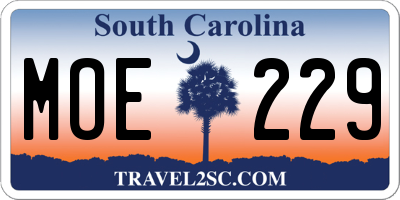 SC license plate MOE229