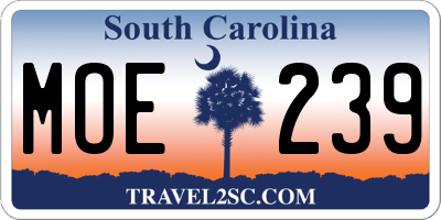 SC license plate MOE239
