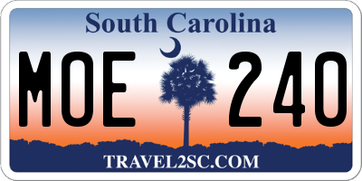 SC license plate MOE240
