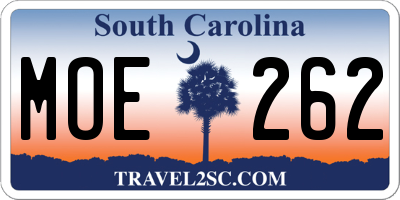 SC license plate MOE262