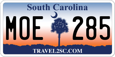 SC license plate MOE285
