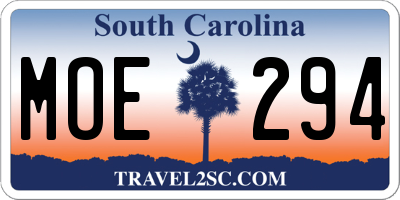 SC license plate MOE294