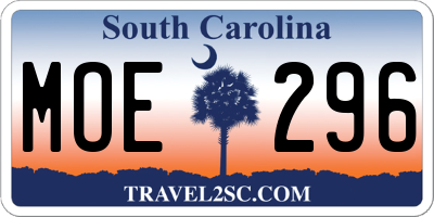 SC license plate MOE296