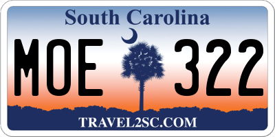 SC license plate MOE322