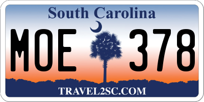 SC license plate MOE378