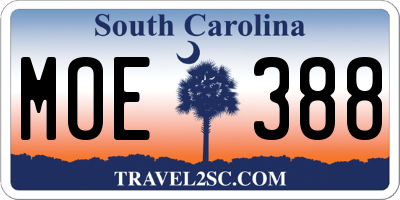 SC license plate MOE388