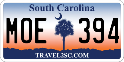 SC license plate MOE394