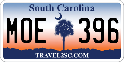 SC license plate MOE396