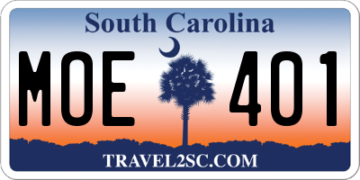 SC license plate MOE401