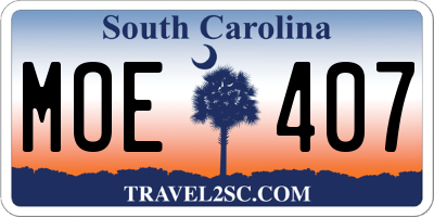SC license plate MOE407