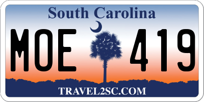 SC license plate MOE419