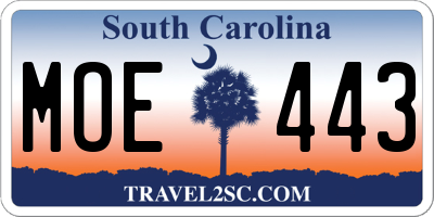 SC license plate MOE443