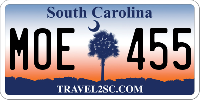 SC license plate MOE455