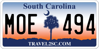 SC license plate MOE494