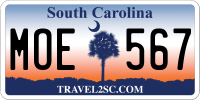SC license plate MOE567