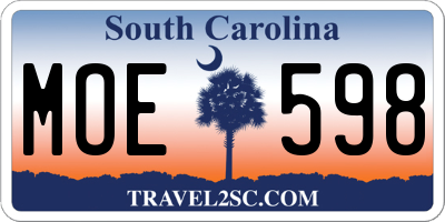 SC license plate MOE598