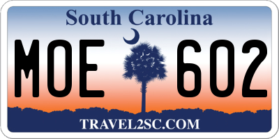 SC license plate MOE602
