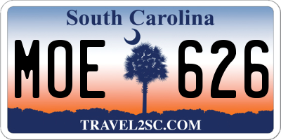 SC license plate MOE626