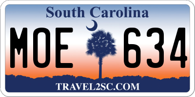 SC license plate MOE634