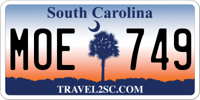SC license plate MOE749