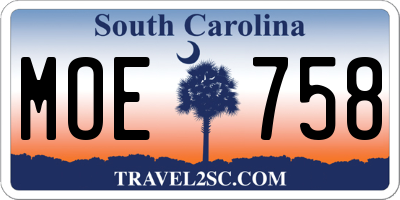 SC license plate MOE758