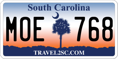 SC license plate MOE768