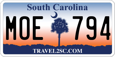 SC license plate MOE794