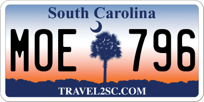 SC license plate MOE796