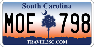 SC license plate MOE798